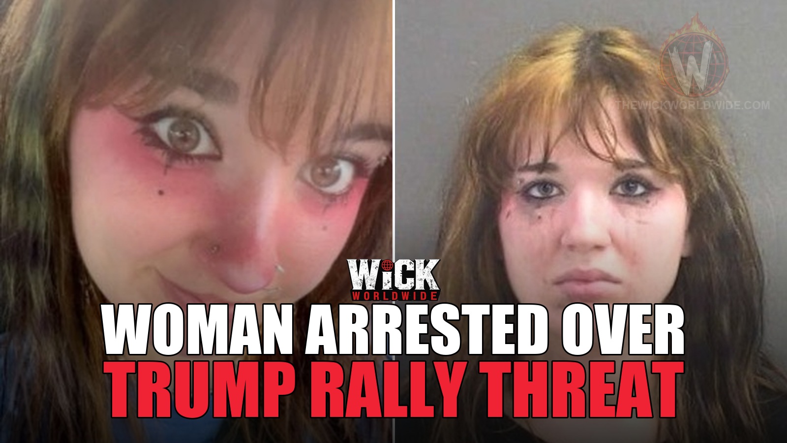 Wick Worldwide graphic about Allison Albro’s arrest after an alleged threat to shoot President Trump at a Daytona Beach rally